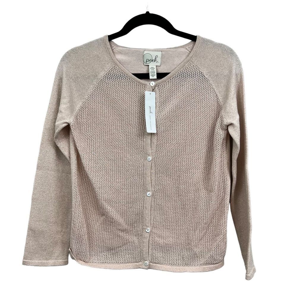 Peek Open Knit Cardigan Sweater Colette Glittery Blush Pink Girl's Sz 3XL (14)*
